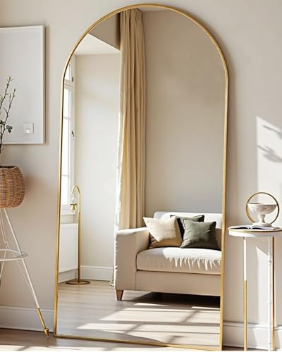TinyTimes 78''x38'' Oversized Full Length Mirrors, Arched Floor Mirror with Stand, Full Body Large Standing Mirror/Leaning/Hanging Wall Mounted for Living Room, Bedroom, Gold | Amazon (US)