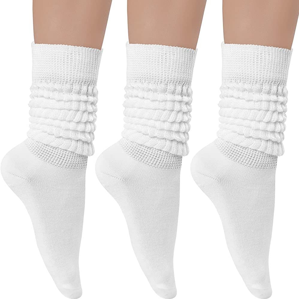 Witwot 3 Pairs Women's Slouch Socks Cotton Knit Knee High Scrunch Sock Size 6-11 | Amazon (US)