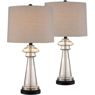 360 Lighting Traditional Table Lamps 27" Tall Set of 2 Clear Champagne Glass Taupe Drum Shade for Bedroom Living Room House Bedside Nightstand Office | Target