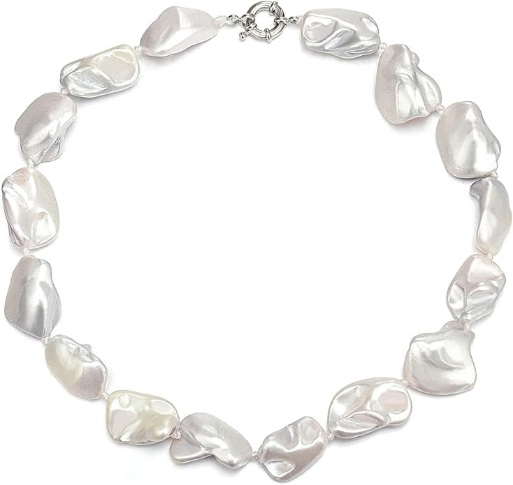 Flyonce Baroque Pearl/Shell Necklace for Women Chunky Dainty Irregular Large Cream Simulated Pear... | Amazon (US)