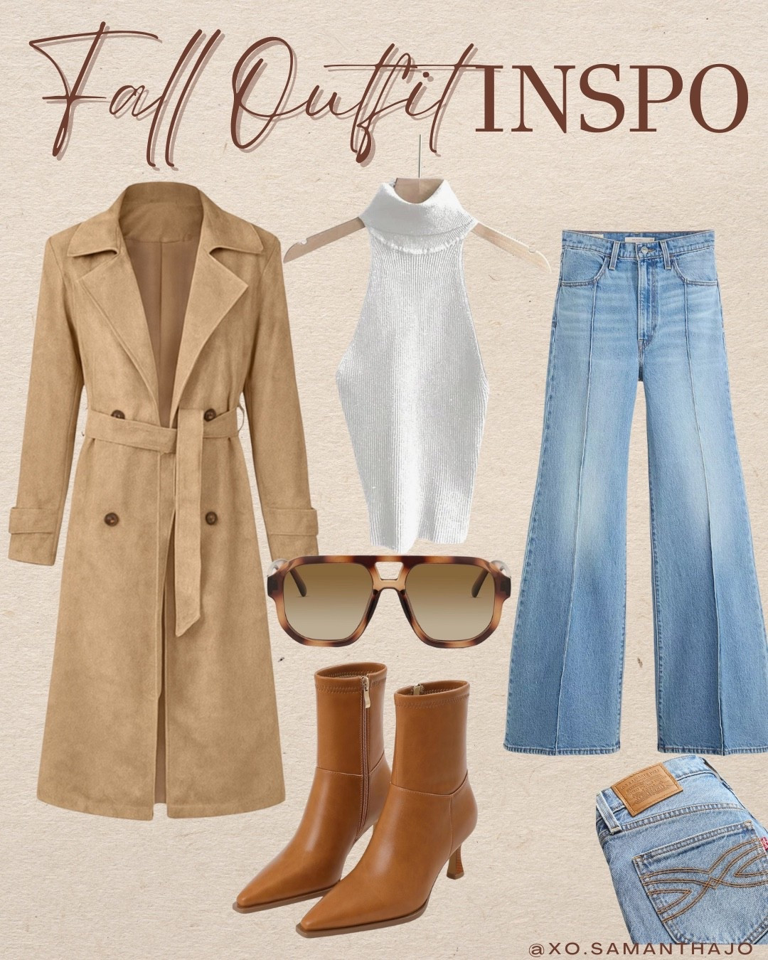 fall outfit inspo, fall fashion, amazon outfit, amazon fall outfit, neutral fall outfit, fall trench coat, camel trench coat, suede trench coat, sleeveless turtleneck top, ribbed halter top, knit turtleneck, chic fall top, levi’s jeans, levi’s ribcage flare, high waisted jeans, flare jeans, wide leg jeans, denim outfit, fall jeans outfit, tan ankle boots, brown heeled boots, leather boots, pointed toe boots, tortoise sunglasses, fall accessories, fall date night outfit, fall brunch outfit, casual chic outfit, elevated casual style, capsule wardrobe outfit, timeless fall look, fall neutrals, classic fall fashion, affordable fall style, 

#LTKFindsUnder100 #LTKSeasonal #LTKStyleTip