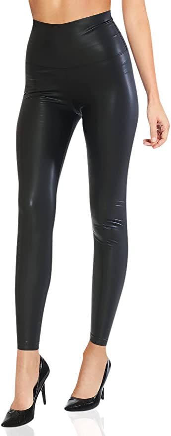 Leggings Depot Women's High Waist Comfy Faux Leather Leggings Tights Stretchy Pleather Pants | Amazon (US)