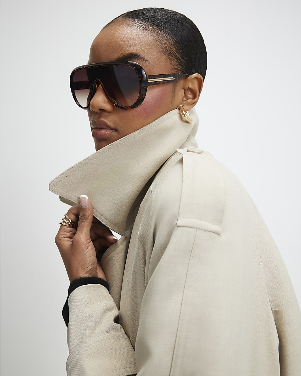 Cream Collared Long Sleeve Trench Coat | River Island UK & IE