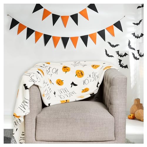 Rae Dunn Throw Blanket- Soft, Decorative Blankets for Bed or Couch, Cozy Throws for Sofa, Soft Plush Throw Embroidered Jacklatern Bat, 50 inches x 70 inches | Amazon (US)