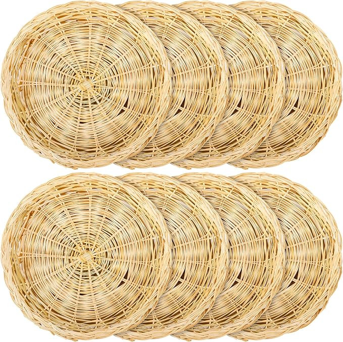 Fasmov 8 Pack Bamboo Paper Plate Holder, 10 inches Wicker Paper Plate Holder Bamboo Basket Plate,... | Amazon (US)