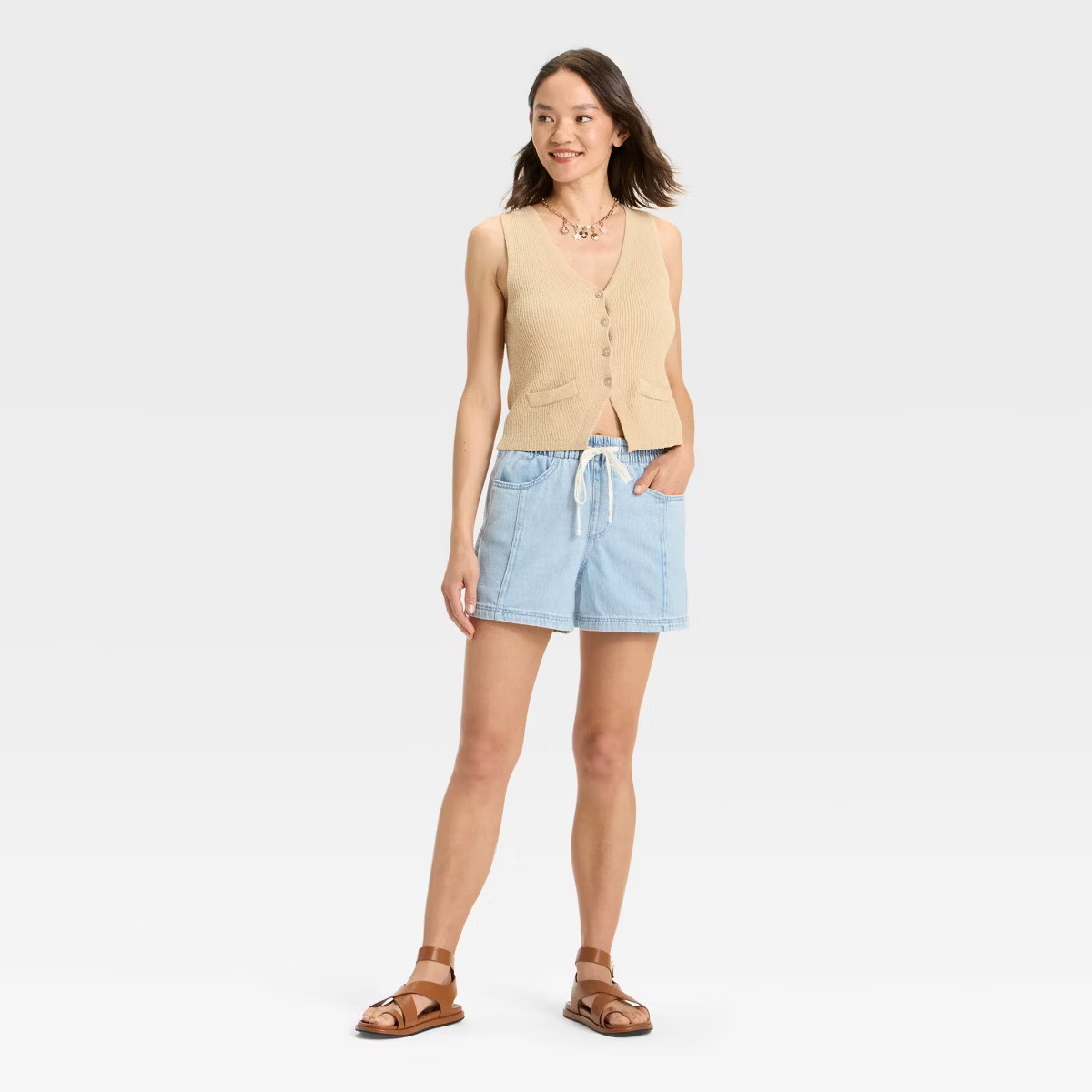 Women's High-Rise Drawstring Denim Beach Shorts - Universal Thread™ | Target