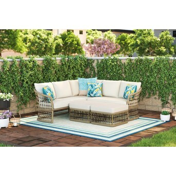 Style Selections Avery station Wicker Outdoor Sectional with Off-white Cushion(S) and Steel Frame... | Lowe's