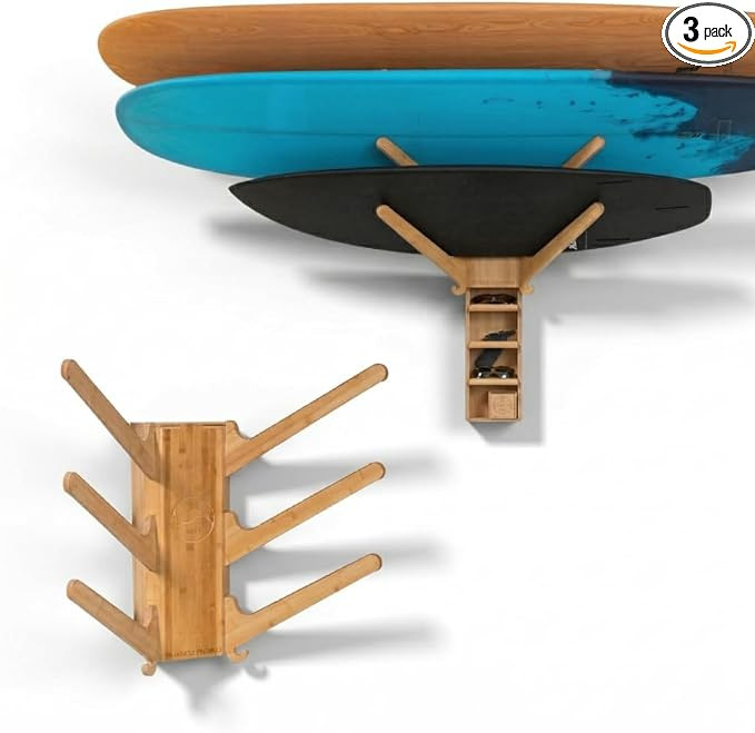 LISS The Sun Rack - Premium Wood Surfboard Wall Mount Rack Display, Ski, Snowboard Holder for 3 B... | Amazon (US)