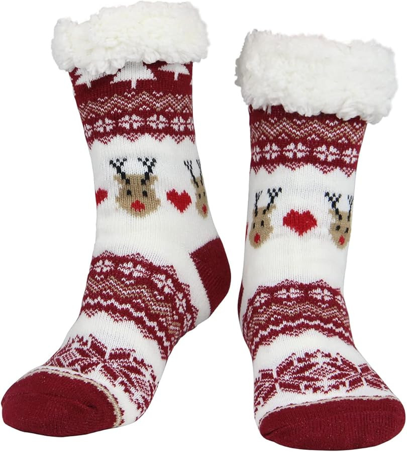 Slipper Socks for Women with Gripper - Winter Non Slip Thick Fuzzy Socks - Warm Cozy Christmas Gi... | Amazon (US)