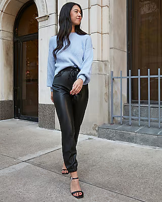 High Waisted Faux Leather Joggers | Express