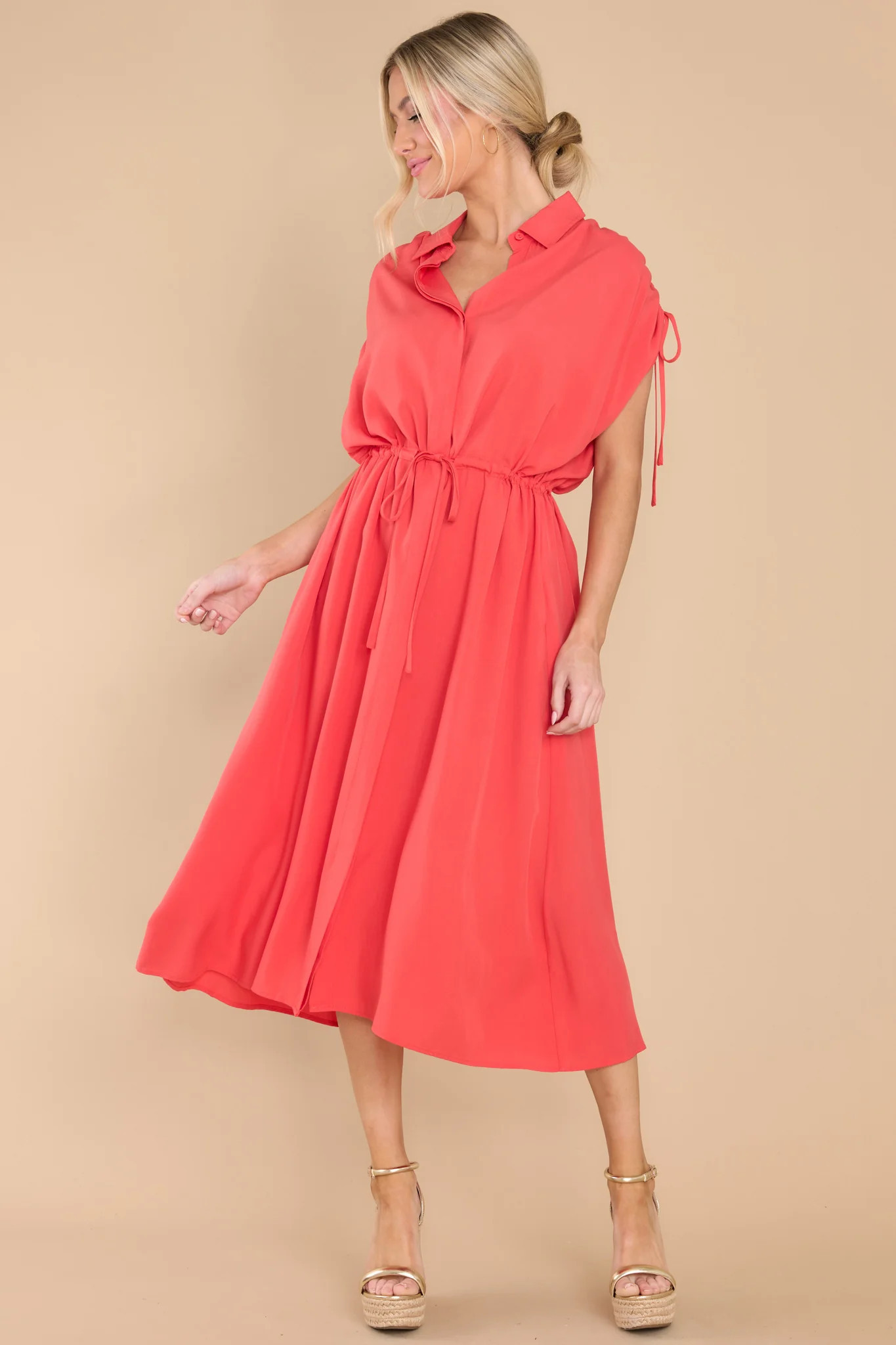 Count On Cozy Coral Midi Dress | Red Dress 