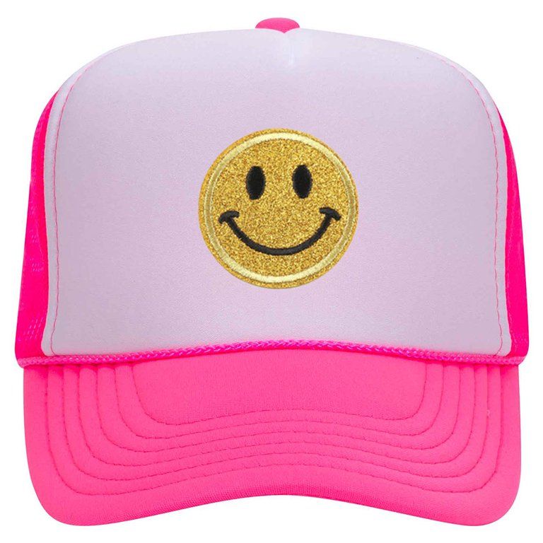 Yellow Glitter Smiley Face Neon 5 Panel High Crown Foam Mesh Trucker Hat - White Pink - Walmart.c... | Walmart (US)