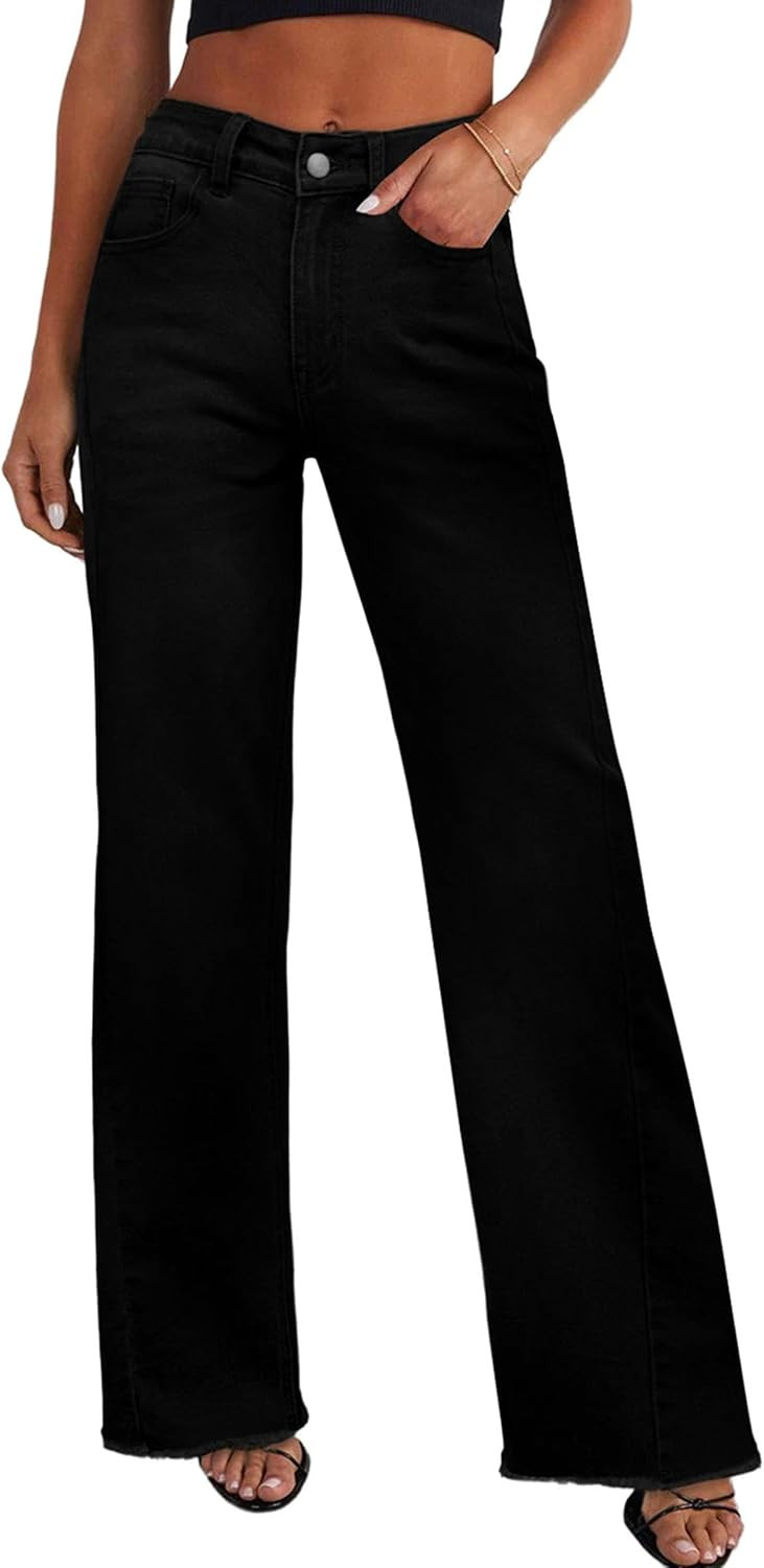 PRETTYGARDEN Women's Wide Leg Jeans Raw Hem Denim Pants | Amazon (CA)