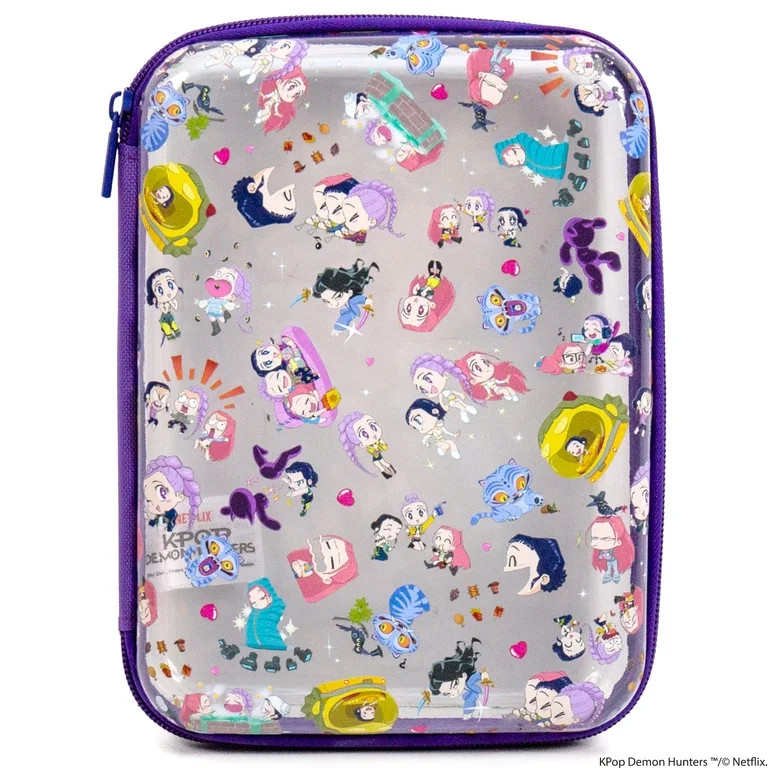 Netflix KPop Demon Hunters Chibi-Style Clear PVC Pencil Case with Purple Trim | Walmart (US)