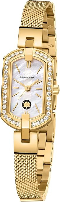 Golden Maple Watches for Women, Small Oval Stainless Steel Case, Mother fo Pearl Dial, Dainty Lad... | Amazon (US)
