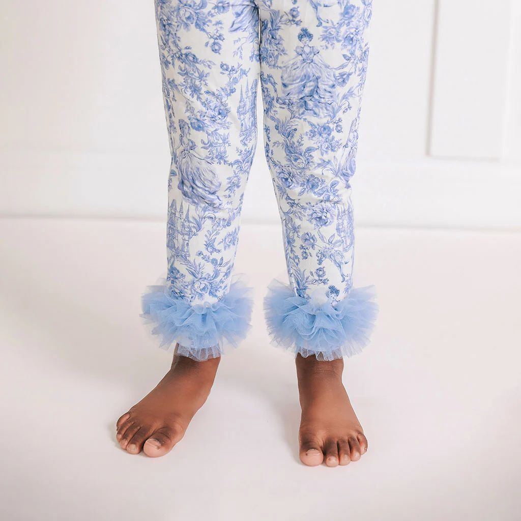 Princess Damask White Toddler Tulle Ruffled Leggings | Briar | Posh Peanut