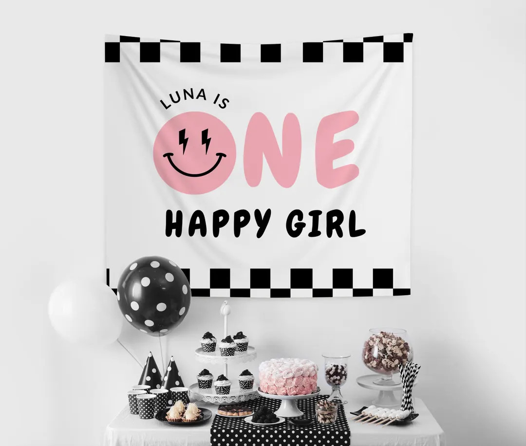 One Happy Girl Banner 1st Birthday Ideas Girl Personalized Birthday Banner Smiley Face Birthday D... | Etsy (US)