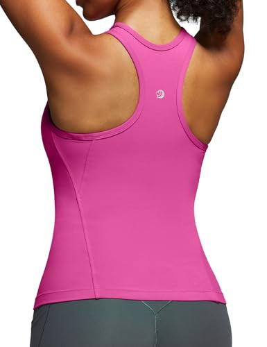 IUGA Workout Tops for Women with Built-in Bra Racerback Tank Tops Yoga Pilates Tennis Running Gym Athletic Tank Pink | Amazon (US)