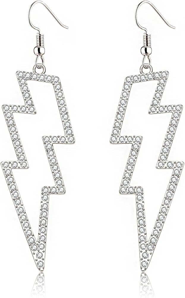 Lightning Bolt Earrings, 80s Earrings for Women, Glitter Rhinestone Lightning Bolt Dangle Earring... | Amazon (US)