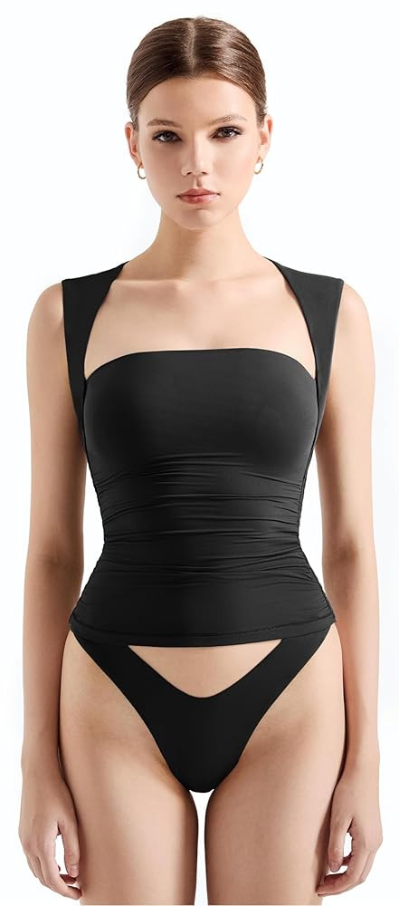 SUUKSESS Womens Square Neck Going Out Tank Tops Double Lined Summer Sleeveless Business Casual Sh... | Amazon (US)