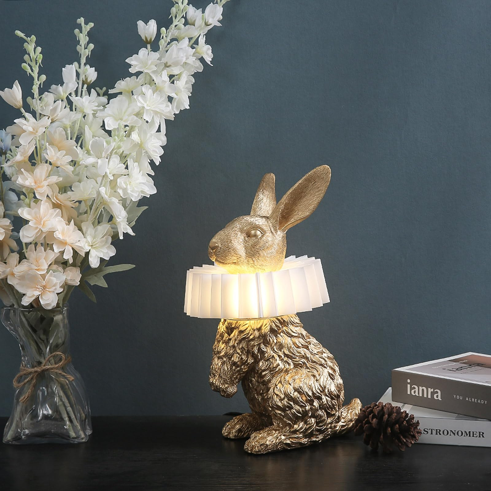 LAZHUG Scarf Rabbit Table Lamp,Resin Crafted Gold Bunny Lamp Featuring White Pleated PC Lampshade... | Amazon (CA)