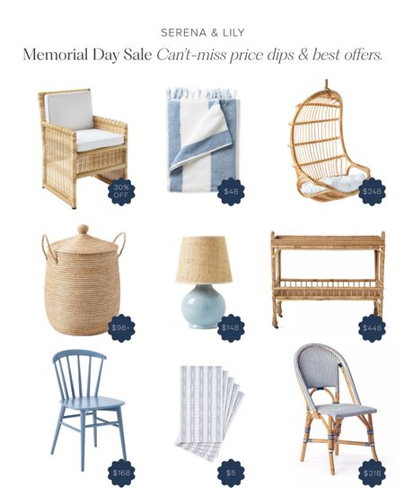 Serena & Lily's Memorial Day Sale is here! Now through Wednesday, May 29th.

Save 20% off or more (prices as marked).* Save 25% off or more on select categories such as outdoor, wallpaper, pillows, and rugs. 

#LTKHome #LTKSeasonal #LTKSaleAlert