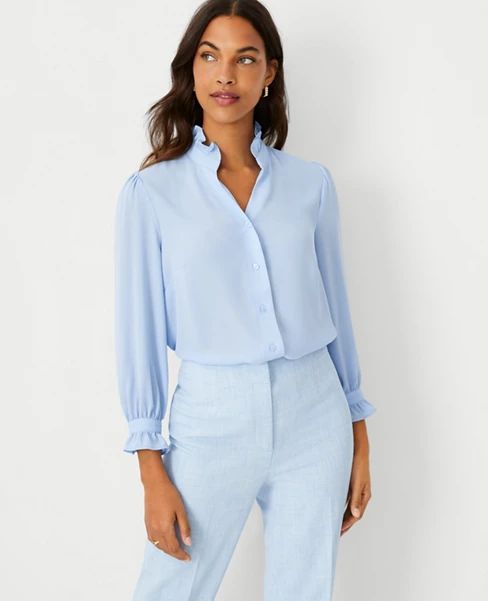 Petite Ruffle Button Top | Ann Taylor (US)