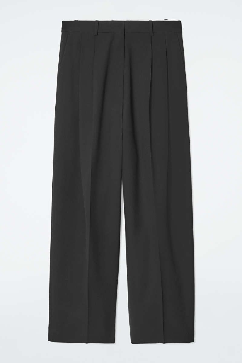 WIDE-LEG TAILORED TWILL TROUSERS - BLACK - COS | COS UK