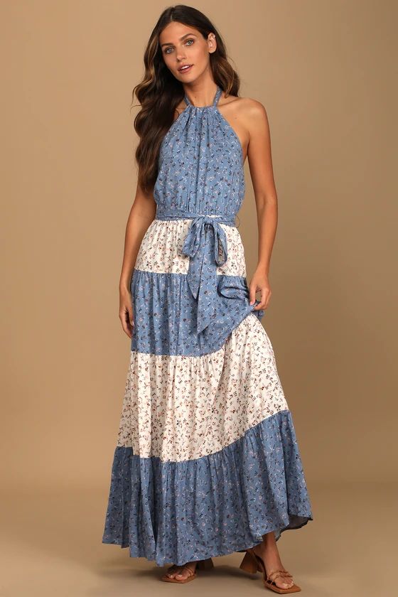 Hopes and Prairies Blue Multi Floral Print Tiered Maxi Dress | Lulus (US)