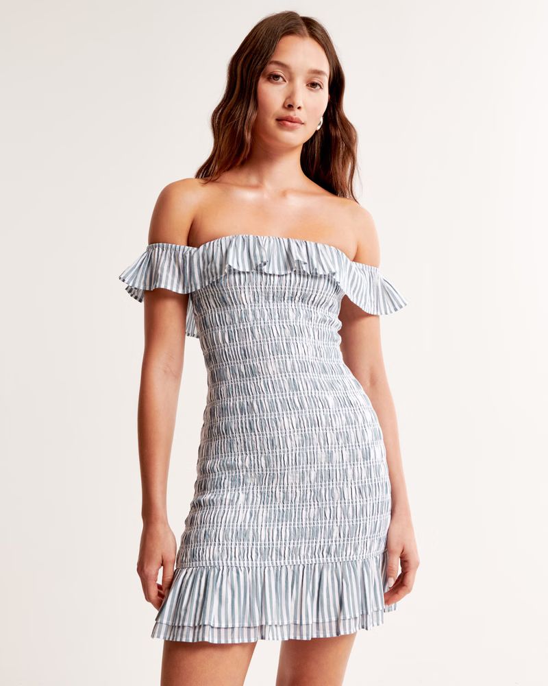 Off-The-Shoulder Smocked Mini Dress | Abercrombie & Fitch (US)