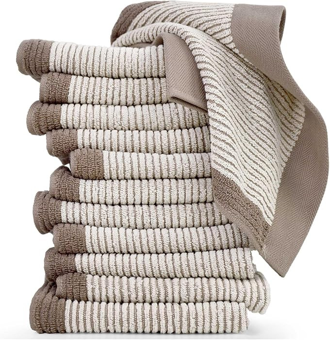 Cleanbear Wash Cloths 12 Pack, Jacquard Weaved Cotton Washcloth for Body and Face, 13.5 by 13 Inc... | Amazon (US)