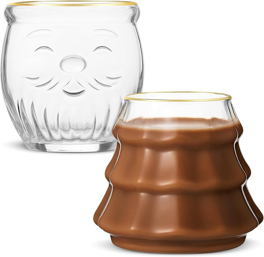 2 Pcs Christmas Tree and Santa Claus Drinking Glasses, 16oz Xmas Tree and 24oz Santa Claus Clear ... | Amazon (US)