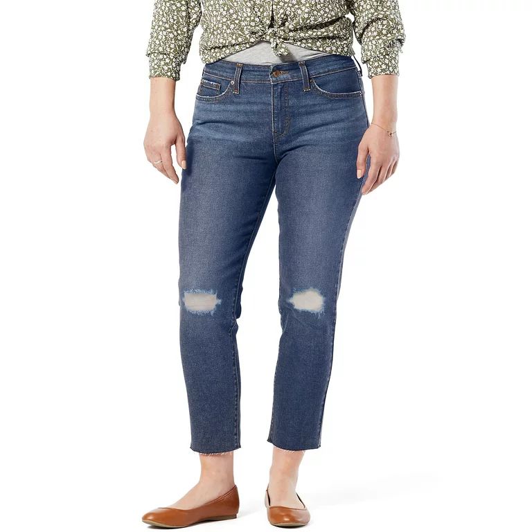 Signature by Levi Strauss & Co. Women's Mid Rise Slim Fit Boyfriend Cut-Off Jeans | Walmart (US)