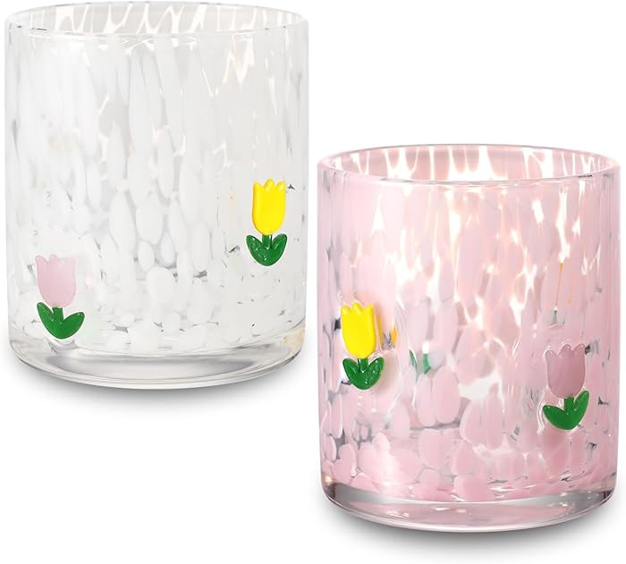 Mimorou 2 Pcs Spring Icon Juice Glass 14 Ounce Tulip Flower Themed Drinking Cocktails Glasses for... | Amazon (US)