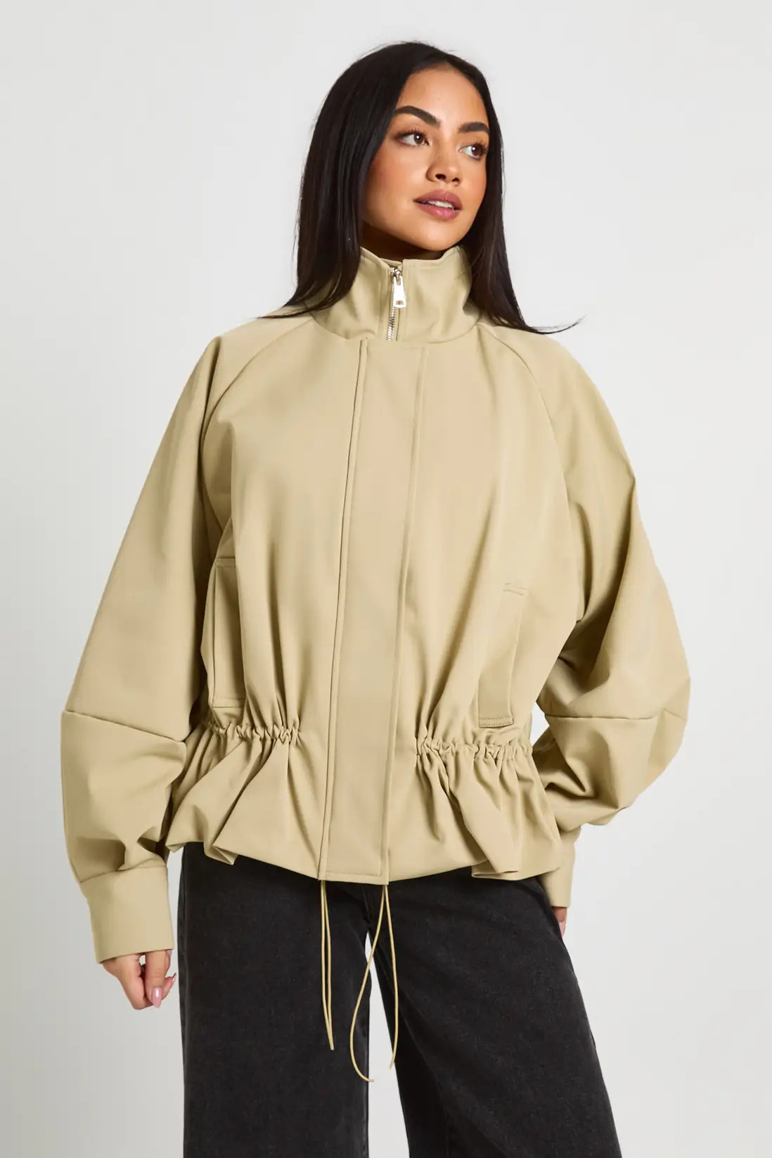 Stone Cinched Waist Funnel Neck Jacket | Boohoo | Boohoo.com (UK & IE)
