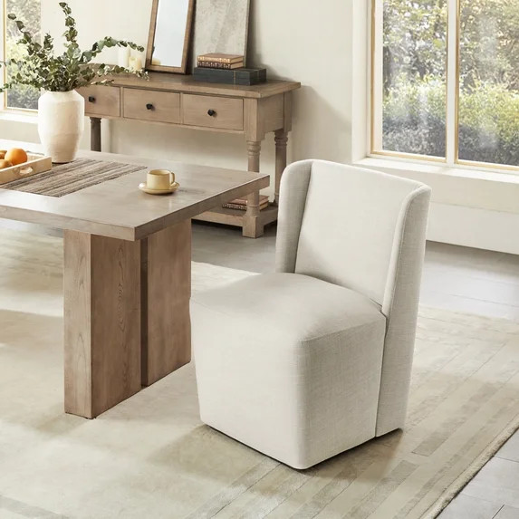CHITA Modern Dining Chair with Casters, Upholstered Dining Room Chairs, Fabric in Linen | Walmart (US)