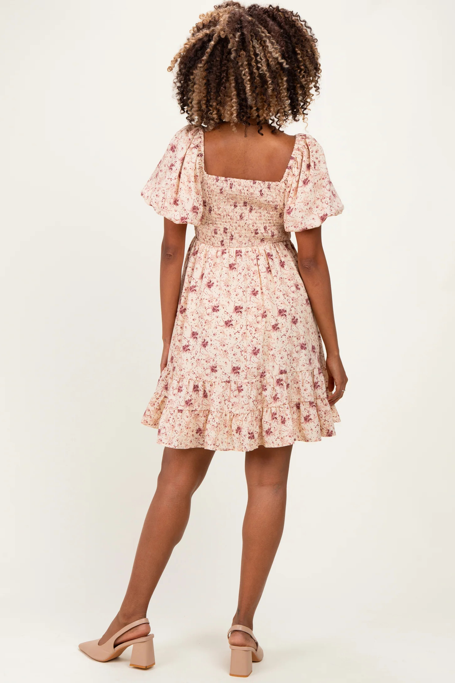 Burgundy Bow Smocked Bubble Sleeve Maternity Mini Dress | PinkBlush Maternity