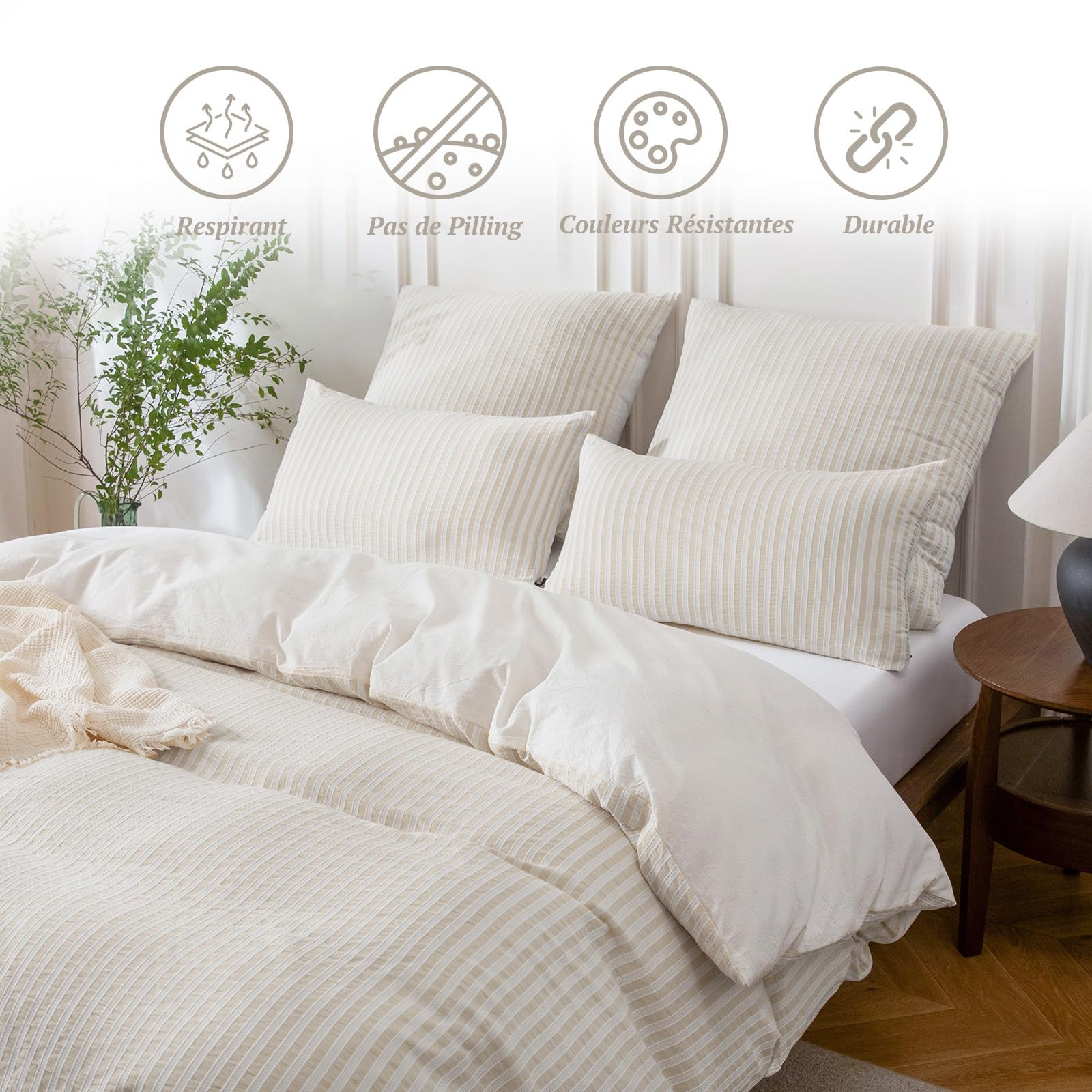 SOULFUL Duvet Cover 220 x 240 cm Cotton with 2 Pillowcases 65 x 65 cm – Bohemian Jacquard Strip... | Amazon (FR)