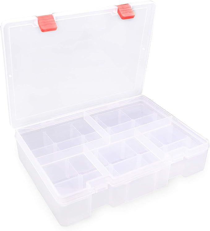 18 Grids Plastic Organizer Container with Adjustable Dividers,Plastic Storage Box with 18 Removab... | Amazon (US)