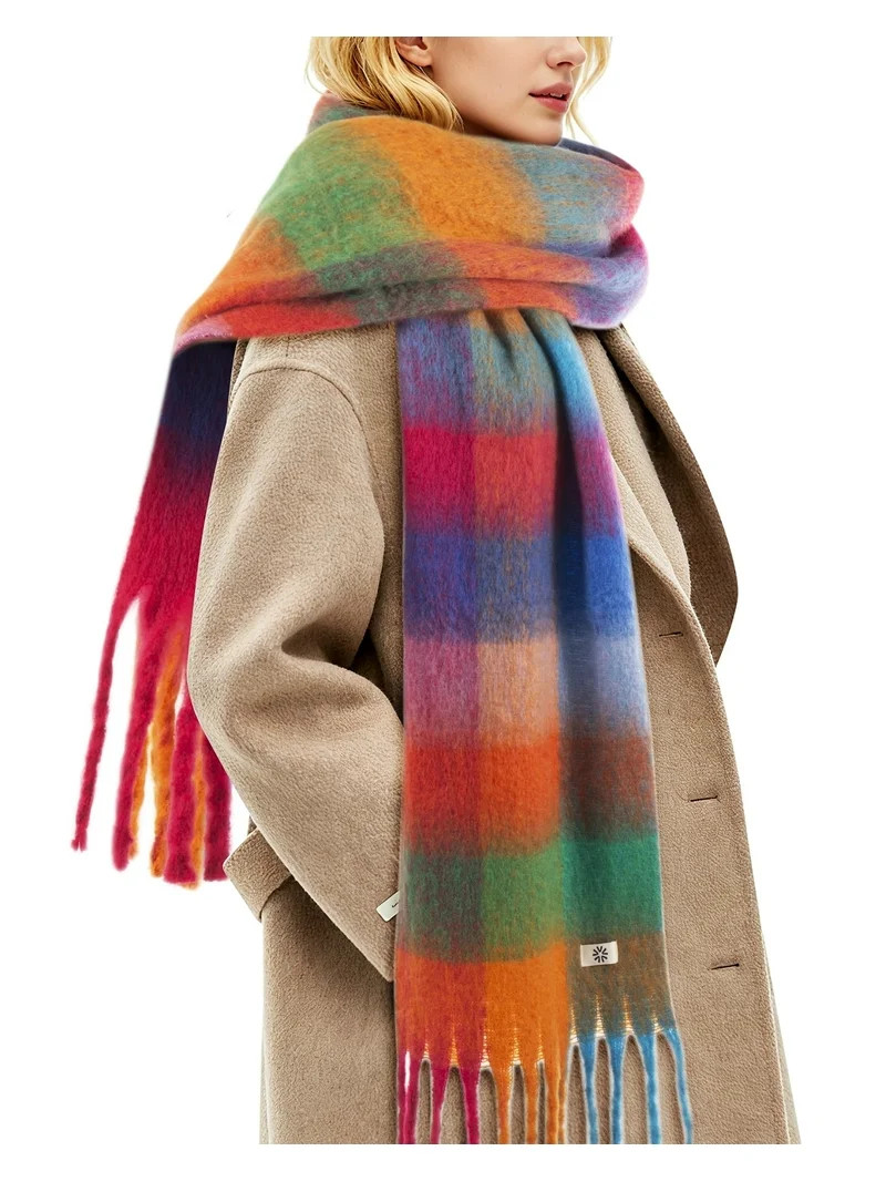 REDESS Winter Scarf for Women Soft Plaid Pattern Cozy Warm Tassel Blanket Shawl Wrap,Plaid Red | Walmart (US)