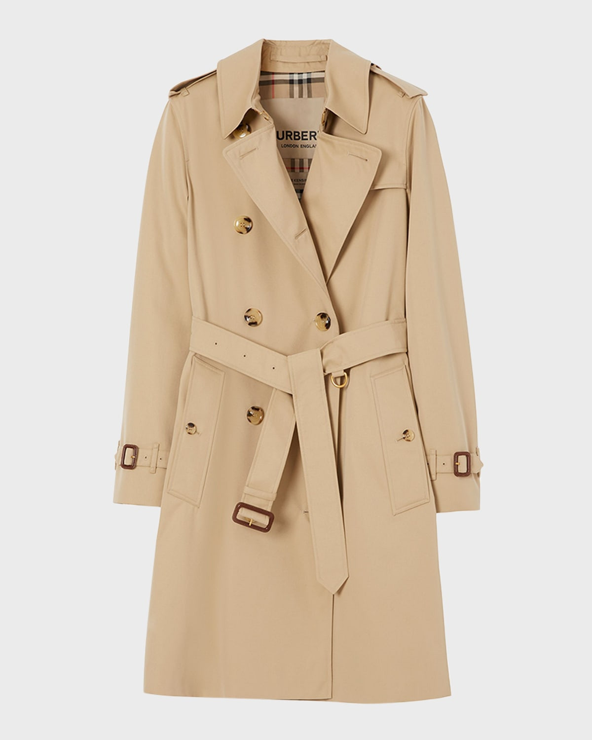 Kensington Organic Belted Double-Breasted Trench Coat | Neiman Marcus