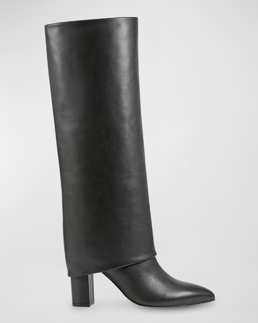 Leina Leather Foldover-Collar Knee Boots | Neiman Marcus