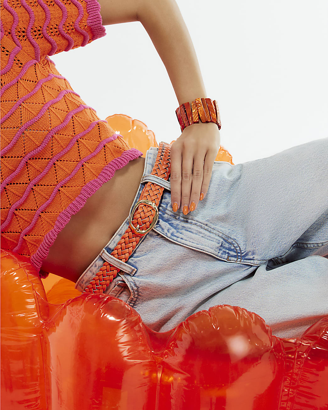 Orange Faux Leather Braided Belt | River Island UK & IE