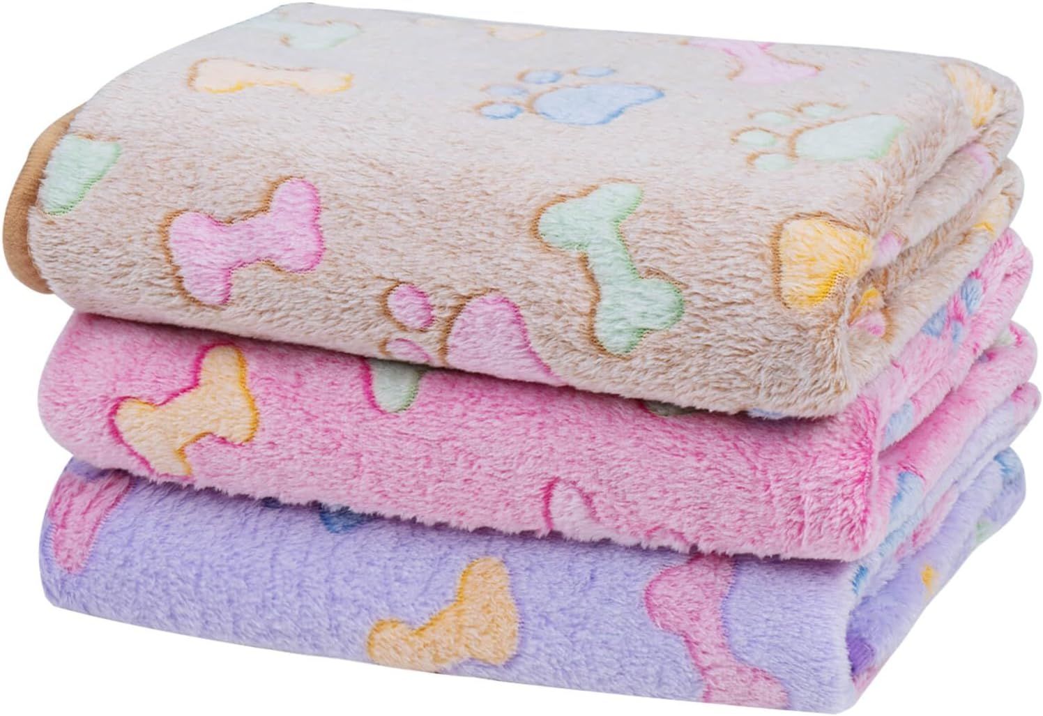 Dono 1 Pack 3 Dog Blanket Soft Fluffy Fleece Blanket for Small, Medium and Large Dogs - Paw Print Pink Pet Blanket Mat | Amazon (US)