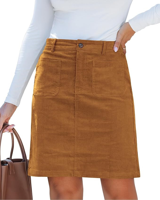 luvamia Corduroy Skirts for Women High Waisted Trendy Fall Elastic Waist Casual Stretchy Short Sk... | Amazon (US)