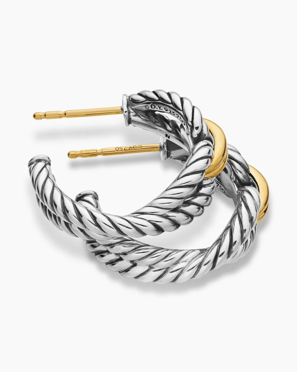 David Yurman | Cable Loop Hoop Earrings in Sterling Silver with 18K Yellow Gold, 22mm | David Yurman