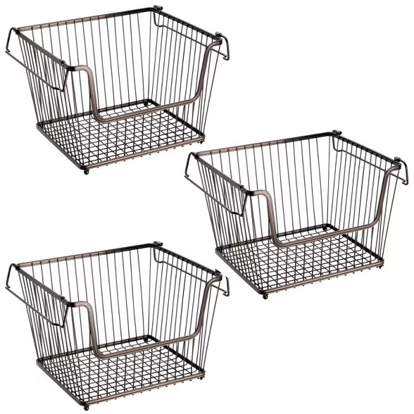 mDesign Stackable Storage Basket with Handles, 3 Pack | Target