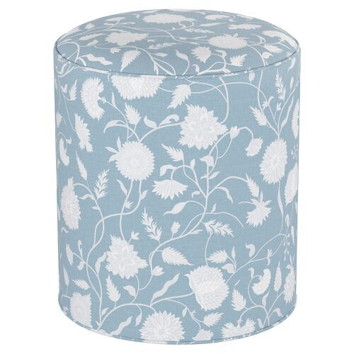Harper Round Ottoman - Sky Floral - Blue | One Kings Lane