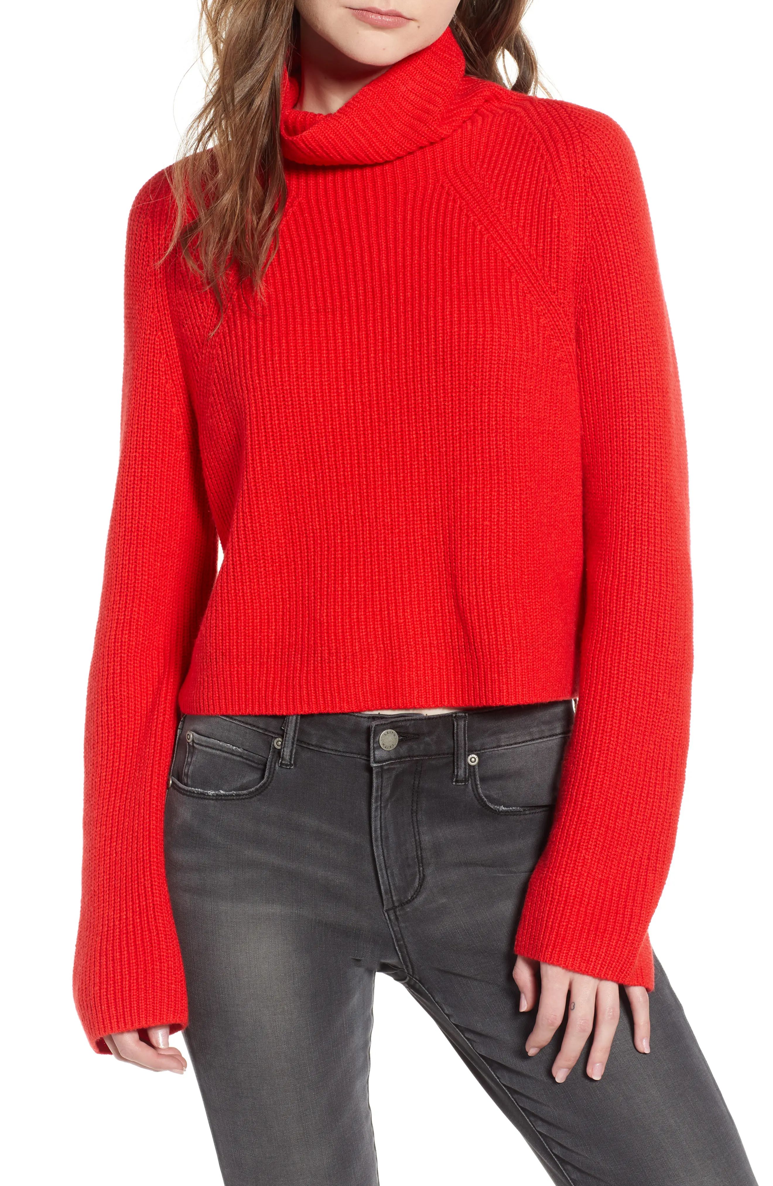 Women's Leith Transfer Stitch Turtleneck Sweater, Size XX-Small - Red | Nordstrom