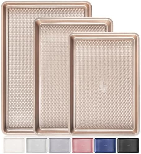 HONGBAKE Baking Sheet Pan Set of 3, Cookie Sheets for Oven, Nonstick Half/Quarter/Jelly Roll Pans... | Amazon (US)
